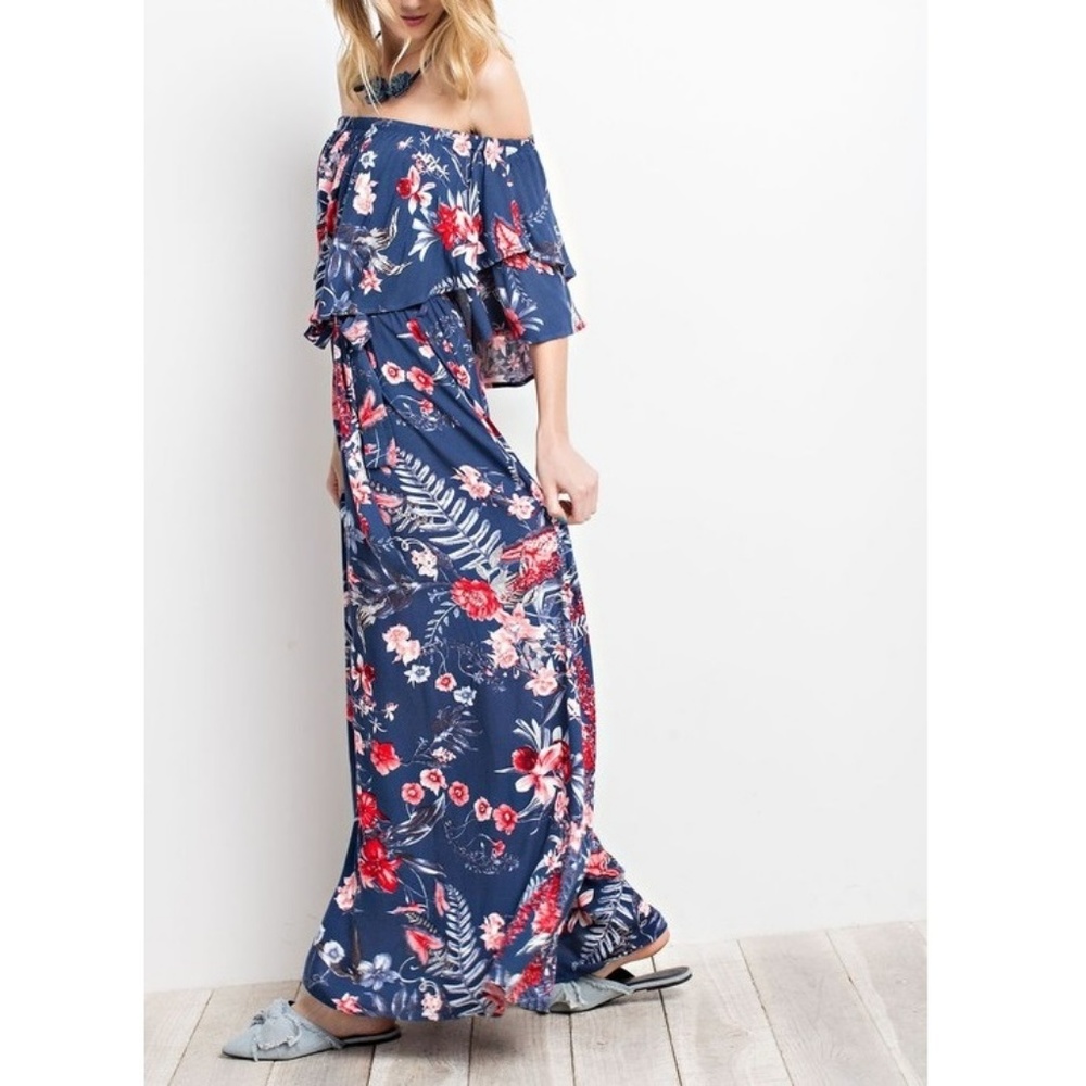 Floral Print Ruffle Off Shoulder Maxi Dress - Picture 5 of 8